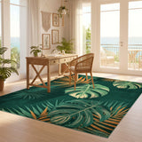 ODIKA Tropical Green Monstera Leaf Washable Area Rug - Low Pile Non-Slip