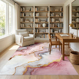 Pink Gold Veined Marble Abstract Area Rug