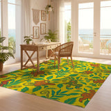 ODIKA Surrealist Mythical Creature Washable Area Rug - Vibrant Yellow Low Pile Non-Slip Botanical Carpet
