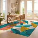 ODIKA Washable Tropical Leaf Pattern Low Pile Non-Slip Area Rug