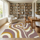 Abstract Swirl Purple and Gold Area Rug