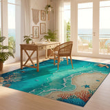 ODIKA Sea Turtle Coastal Washable Area Rug - Low Pile Non-Slip Tropical Beach Carpet