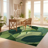 ODIKA Modern Tropical Green Leaf Washable Area Rug - Low Pile Non-Slip Floor Mat