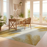 ODIKA Modern Tropical Gold Palm Leaf Washable Rug - Low Pile Non-Slip Area Rug