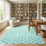 Blue and Teal Geometric Wave Area Rug