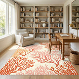 Red Coral Coastal Washable Area Rug