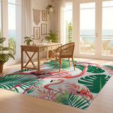 ODIKA Tropical Pink Flamingo Washable Rug - Non-Slip Low Pile Area Rug