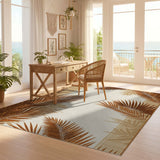 ODIKA Washable Tropical Palm Leaf Area Rug, Non-Slip Low Pile Terracotta Rug