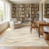 Abstract Area Beige and Neutral Beige Wavy Lines Abstract Area Rug