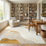 Abstract Gold Wave Area Rug