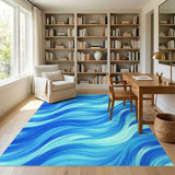 Blue and Teal Blue Swirl Wave Area Rug