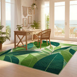 ODIKA Washable Tropical Green Leaf Area Rug - Low Pile Non-Slip Botanical Rug for Living Room & Bedroom