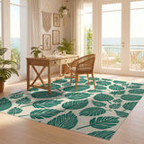 ODIKA Green Tropical Leaf Washable Area Rug - Low Pile, Non-Slip & Pet Friendly