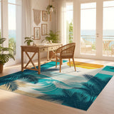ODIKA Washable Retro Tropical Beach Sunset Rug - Low Pile Non-Slip Area Rug