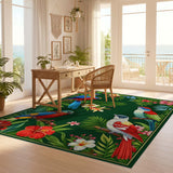 ODIKA Tropical Bird and Hibiscus Floral Washable Area Rug - Non-Slip Low Pile