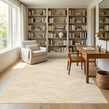 Beige and Neutral Beige Geometric Wave Area Rug