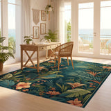 ODIKA Washable Tropical Botanical Floral Area Rug - Low Pile Non-Slip