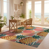ODIKA Tropical Pineapple Geometric Washable Area Rug - Non-Slip Low Pile