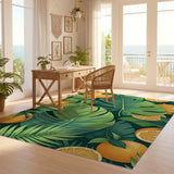 ODIKA Tropical Monstera & Citrus Washable Low Pile Area Rug - Non-Slip, Pet & Kid Friendly
