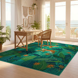 ODIKA Tropical Tiger Jungle Washable Rug - Green Low Pile Non-Slip Kids & Pet Friendly Area Rug