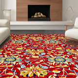 Ultra Soft Area Rug, Non Slip, Stain Resistant, Washable Area Rugs for Living Room, Bedroom, Stylish Round Floral Composition(Red)