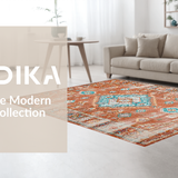 Ultra Soft Area Rug, Non Slip, Stain Resistant, Washable Area Rugs for Living Room, Bedroom, Stylish Minimalist Diamond Motif(Orange)