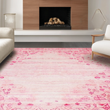 Ultra Soft Area Rug, Non Slip, Stain Resistant, Washable Area Rugs for Living Room, Bedroom, Chic Pastel Abstract Heart Motif(Pink)