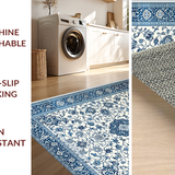 Ultra Soft Area Rug, Non Slip, Stain Resistant, Washable Area Rugs for Living Room, Bedroom, Light Grey Coastal Floral Motif(Blue)