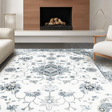 Ultra Soft Area Rug, Non Slip, Stain Resistant, Washable Area Rugs for Living Room, Bedroom, Sophisticated Vintage Trellis Look(White)