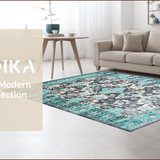 Ultra Soft Area Rug, Non Slip, Stain Resistant, Washable Area Rugs for Living Room, Bedroom, Chic Modern Floral Geometry(Blue)
