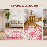 Ultra Soft Area Rug, Non Slip, Stain Resistant, Washable Area Rugs for Living Room, Bedroom, Sophisticated Floral Medallion Style(White)