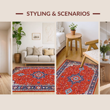 Ultra Soft Area Rug, Non Slip, Stain Resistant, Washable Area Rugs for Living Room, Bedroom, Distinct Geometric Orange and Brown Pattern(Red)