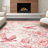 Ultra Soft Area Rug, Non Slip, Stain Resistant, Washable Area Rugs for Living Room, Bedroom, Elegant Rustic Flower Accents(Pink)