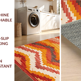 Ultra Soft Area Rug, Non Slip, Stain Resistant, Washable Area Rugs for Living Room, Bedroom, Vibrant Textured Folk Motif(Orange)
