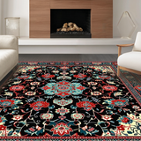 Ultra Soft Area Rug, Non Slip, Stain Resistant, Washable Area Rugs for Living Room, Bedroom, Chic Teal Ogee Design(Black)