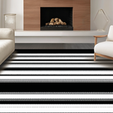 Ultra Soft Area Rug, Non Slip, Stain Resistant, Washable Area Rugs for Living Room, Bedroom, Large Layered Outdoor Rug with Striped Pattern for Front Porch(Black)