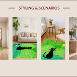 Ultra Soft Area Rug, Non Slip, Stain Resistant, Washable Area Rugs for Living Room, Bedroom, Charming Playful Cat Silhouette(Green)