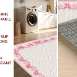 Ultra Soft Area Rug, Non Slip, Stain Resistant, Washable Area Rugs for Living Room, Bedroom, Scalloped Ribbon Bow Rug Coquette Preppy Accent with Wavy Border Design(Pink)