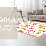 Ultra Soft Area Rug, Non Slip, Stain Resistant, Washable Area Rugs for Living Room, Bedroom, Rustic Garden-Inspired Floral Design(White)