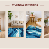 Ultra Soft Area Rug, Non Slip, Stain Resistant, Washable Area Rugs for Living Room, Bedroom, Colorful Coastal Abstract Waves(Blue)