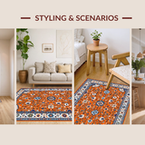Ultra Soft Area Rug, Non Slip, Stain Resistant, Washable Area Rugs for Living Room, Bedroom, Artful Multicolored Medallion Style(Orange)