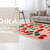 Ultra Soft Area Rug, Non Slip, Stain Resistant, Washable Area Rugs for Living Room, Bedroom, Coquette Pink Bow Fruit Burst Rug with Cherry Motif and Non Slip Design(Pink)
