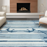 Ultra Soft Area Rug, Non Slip, Stain Resistant, Washable Area Rugs for Living Room, Bedroom, Nautical Denim Textured Canvas(Blue)
