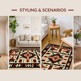 Ultra Soft Area Rug, Non Slip, Stain Resistant, Washable Area Rugs for Living Room, Bedroom, Earthy Toned Tribal Art Design(Beige)