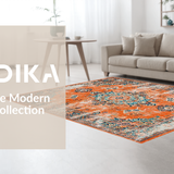 Ultra Soft Area Rug, Non Slip, Stain Resistant, Washable Area Rugs for Living Room, Bedroom, Luxurious Distressed Floral Medallion Touch(Orange)