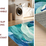 Ultra Soft Area Rug, Non Slip, Stain Resistant, Washable Area Rugs for Living Room, Bedroom, Seahorse Motif Rug with Oceanic Teal and Blue Hues and Contemporary Wave Design(Blue)