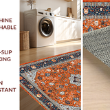 Ultra Soft Area Rug, Non Slip, Stain Resistant, Washable Area Rugs for Living Room, Bedroom, Modern Abstract Floral Fusion(Orange)