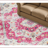 Ultra Soft Area Rug, Non Slip, Stain Resistant, Washable Area Rugs for Living Room, Bedroom, Rustic Pastel Medallion Design(Pink)