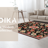 Ultra Soft Area Rug, Non Slip, Stain Resistant, Washable Area Rugs for Living Room, Bedroom, Artful Black Floral Display(Black)