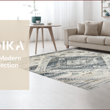 Ultra Soft Area Rug, Non Slip, Stain Resistant, Washable Area Rugs for Living Room, Bedroom, Rustic Vintage Ogee Motif(Gray)